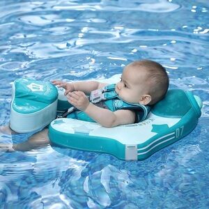 Grow With Me Teal Airplane Baby Toddler Pool Float Floatie with Fin Swimmer
